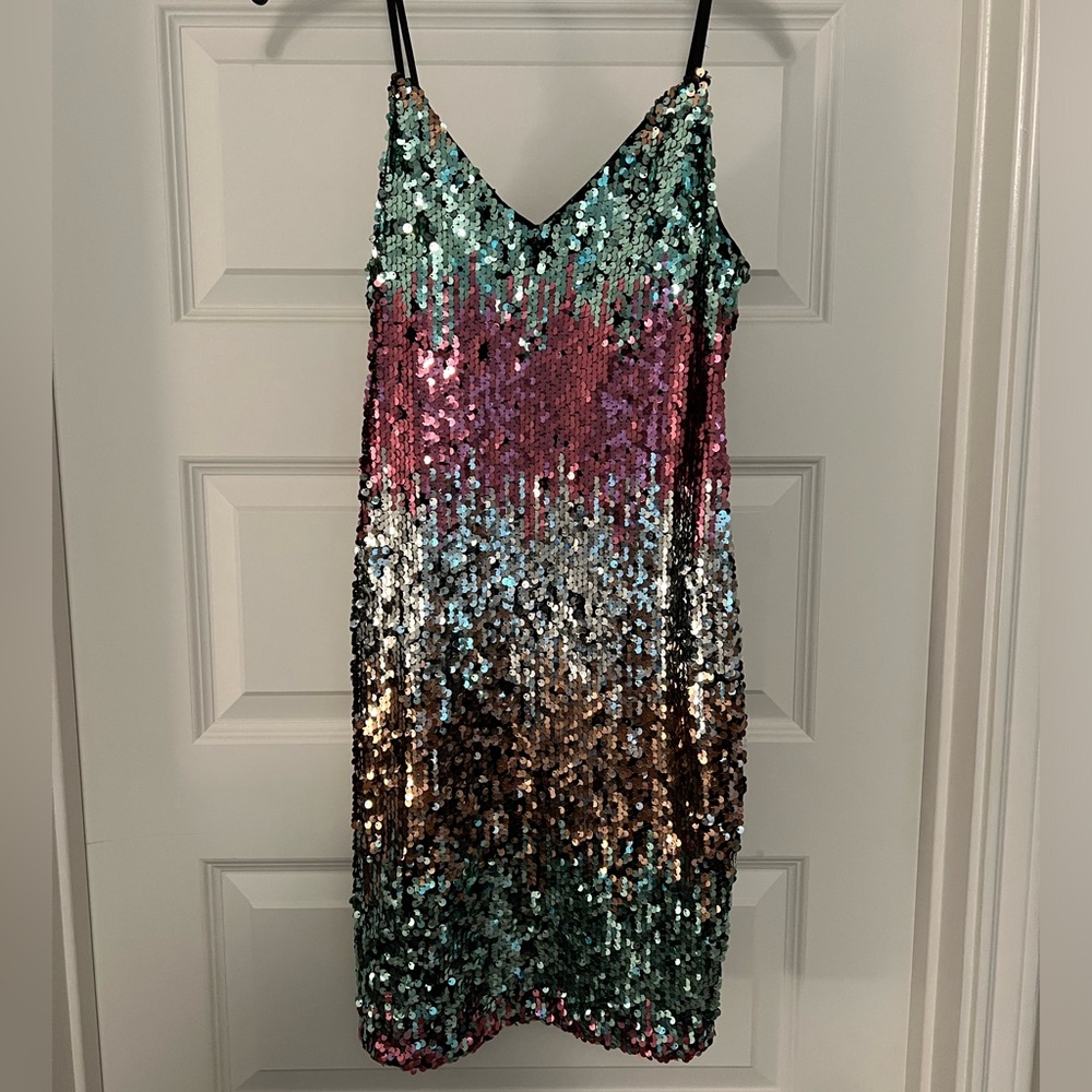 Express fully sequined lined short dress.
